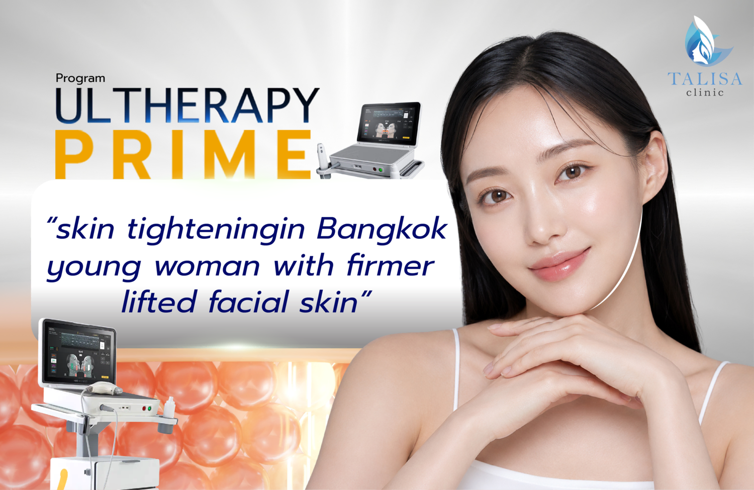 Ultherapy skin tightening in Bangkok, young woman with firmer lifted facial skin