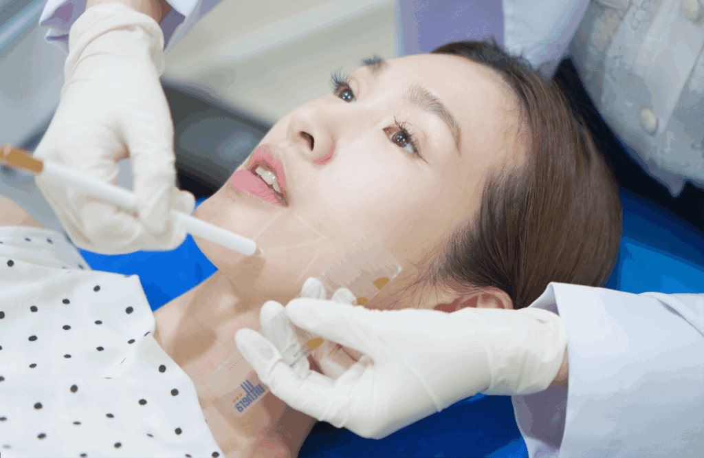 A woman getting a check up for her skin from the doctor